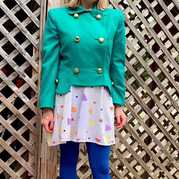 Vintage Teal Wool Gold Button Jacket - Picture 2 of 8
